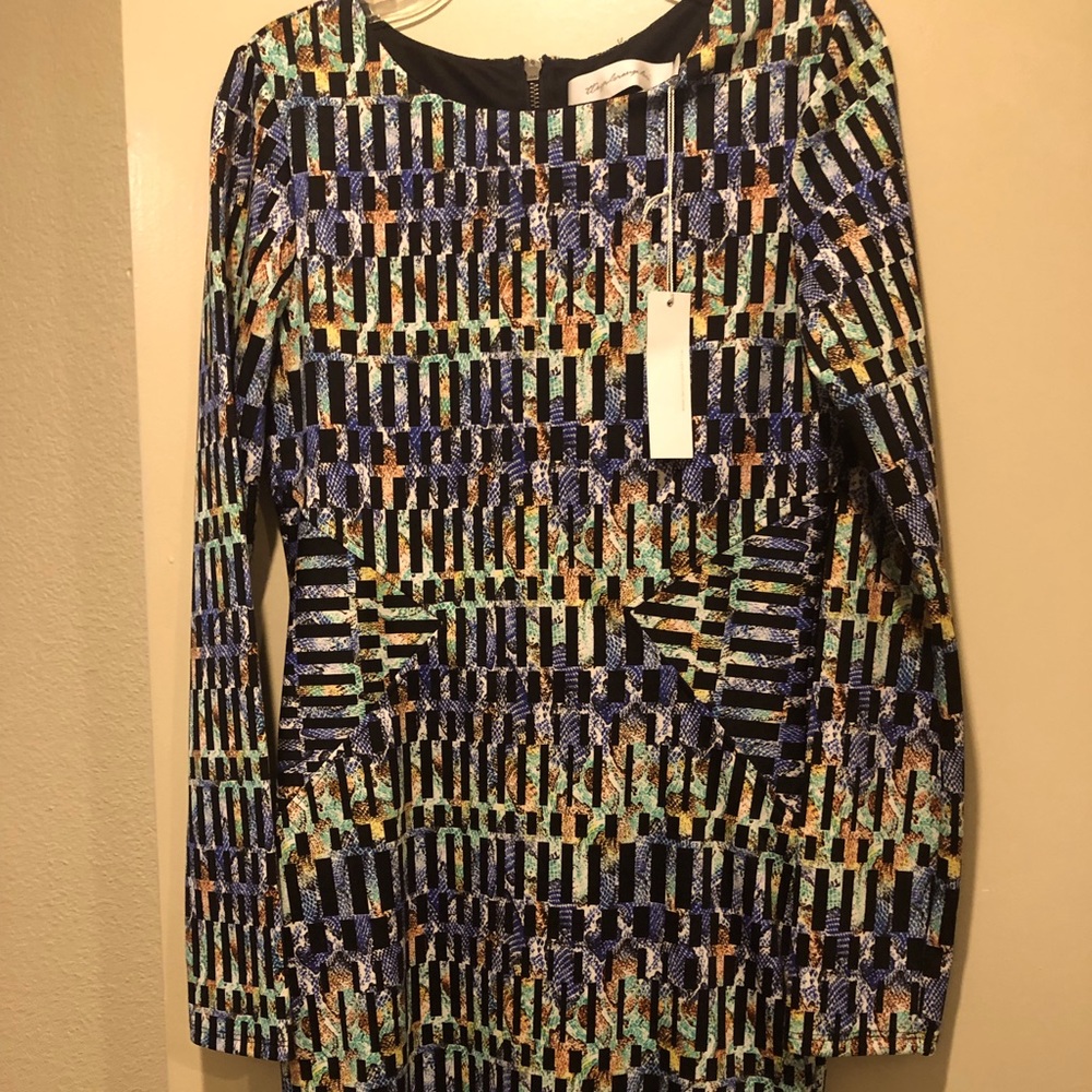Multi-Color long-sleeve scuba mini dress